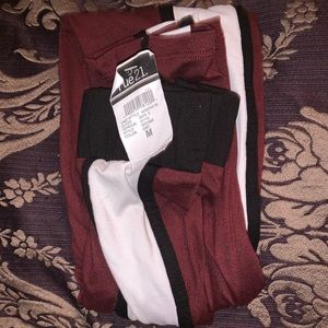 Burgundy,Black & White Striped High Rise Leggings